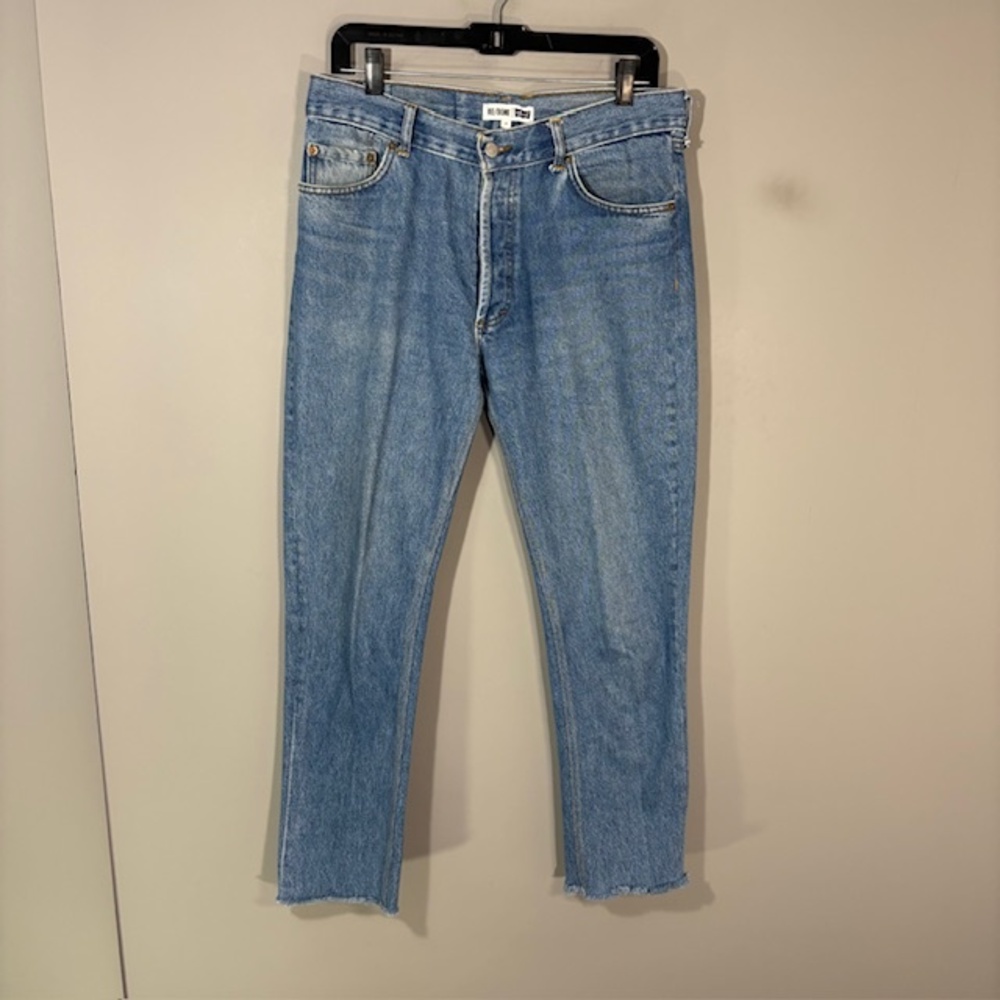 RE/DONE Relaxed Crop Jeans Womens 27 Blue Light Wash High Rise Raw Hem Denim